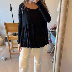 Free People Black Long Sleeve Top